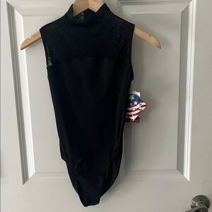 NWT Motionwear Lace Black Sleeveless Bodysuit size SA mock neck